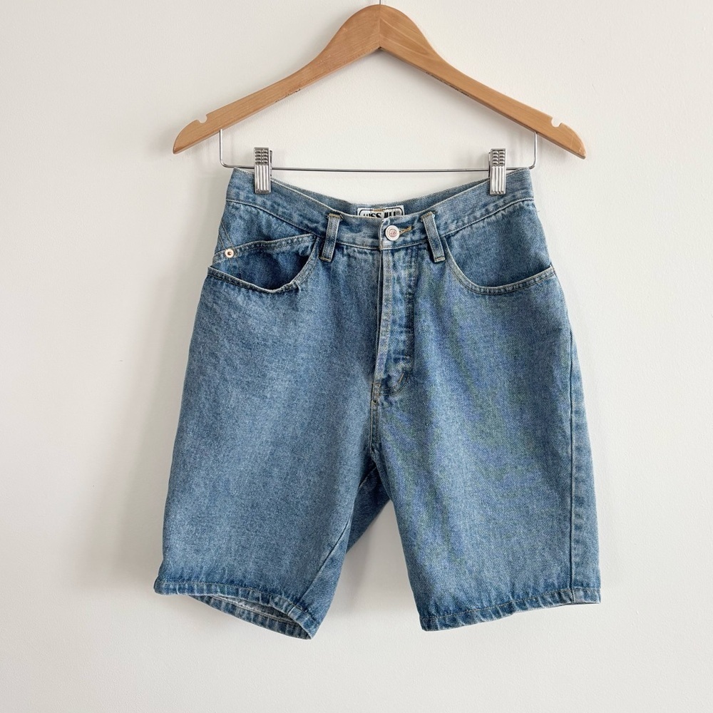 Vintage Cotton Ramie High Rise Long Button Fly Denim Bermuda Shorts - Picture 4 of 11